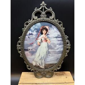 Pinky Gainsborough Baroque Ornate Oval Brass Frame Convex Glass Italy